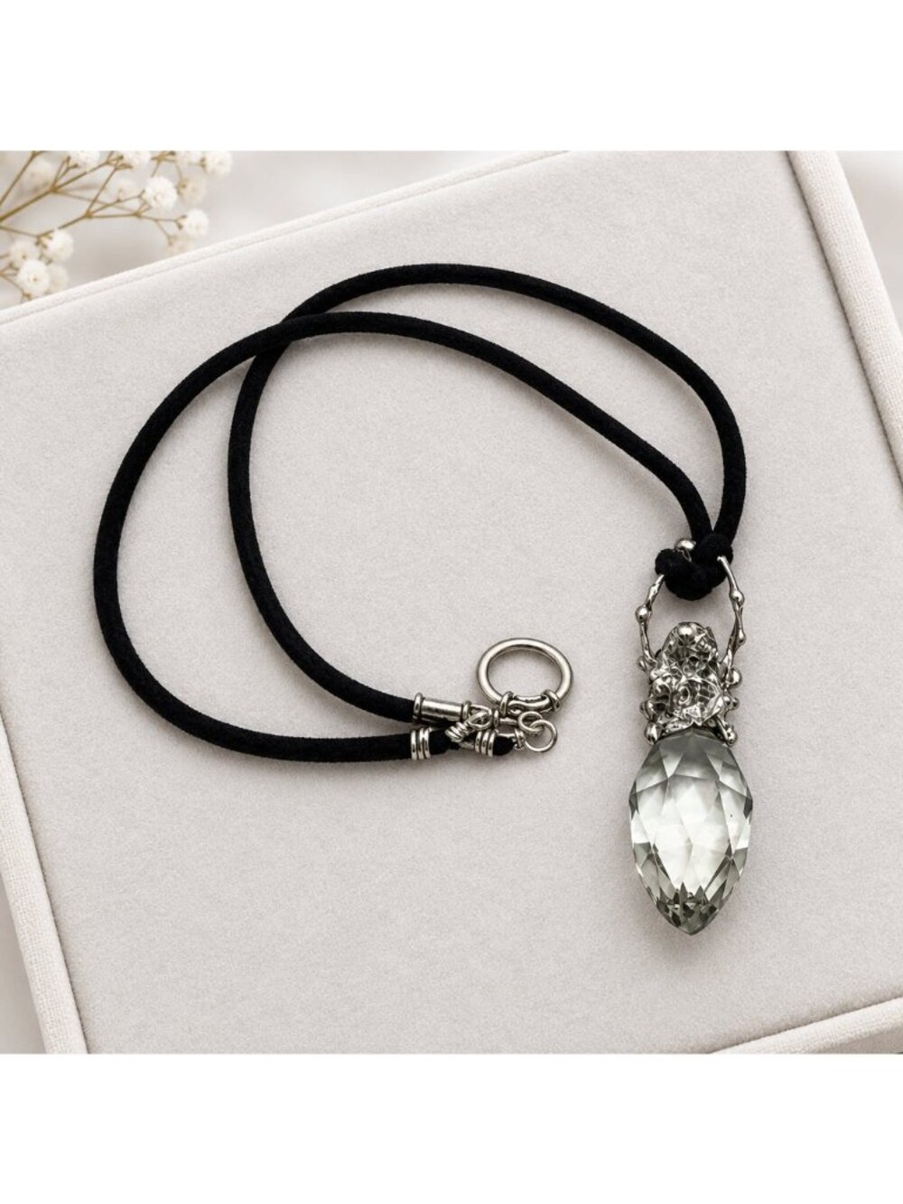 Crystal Perfume Bottle Topper Pendant | Leather Cord Necklace | Alma Antigua - Picture 3 of 14